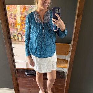 J. Crew Navy and Blue Floral Blouse